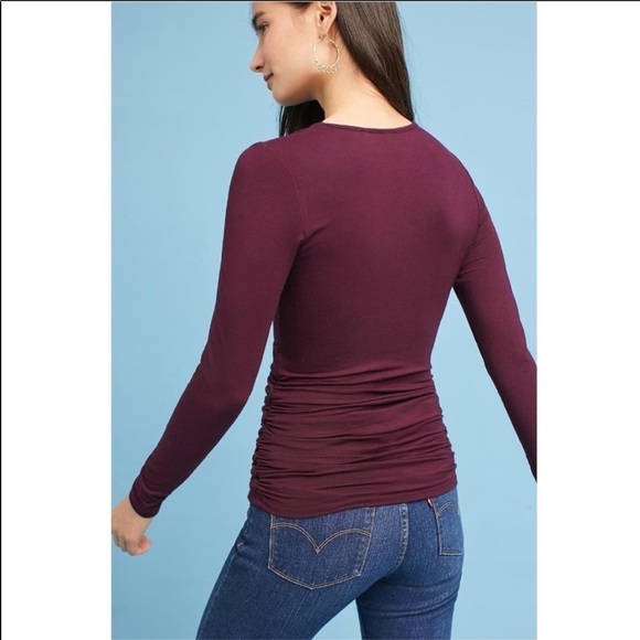 ANTHROPOLOGIE Joanie Cutout Keyhole Top Tee NWT Wine Purple long sleeve Anthro - Picture 3 of 8